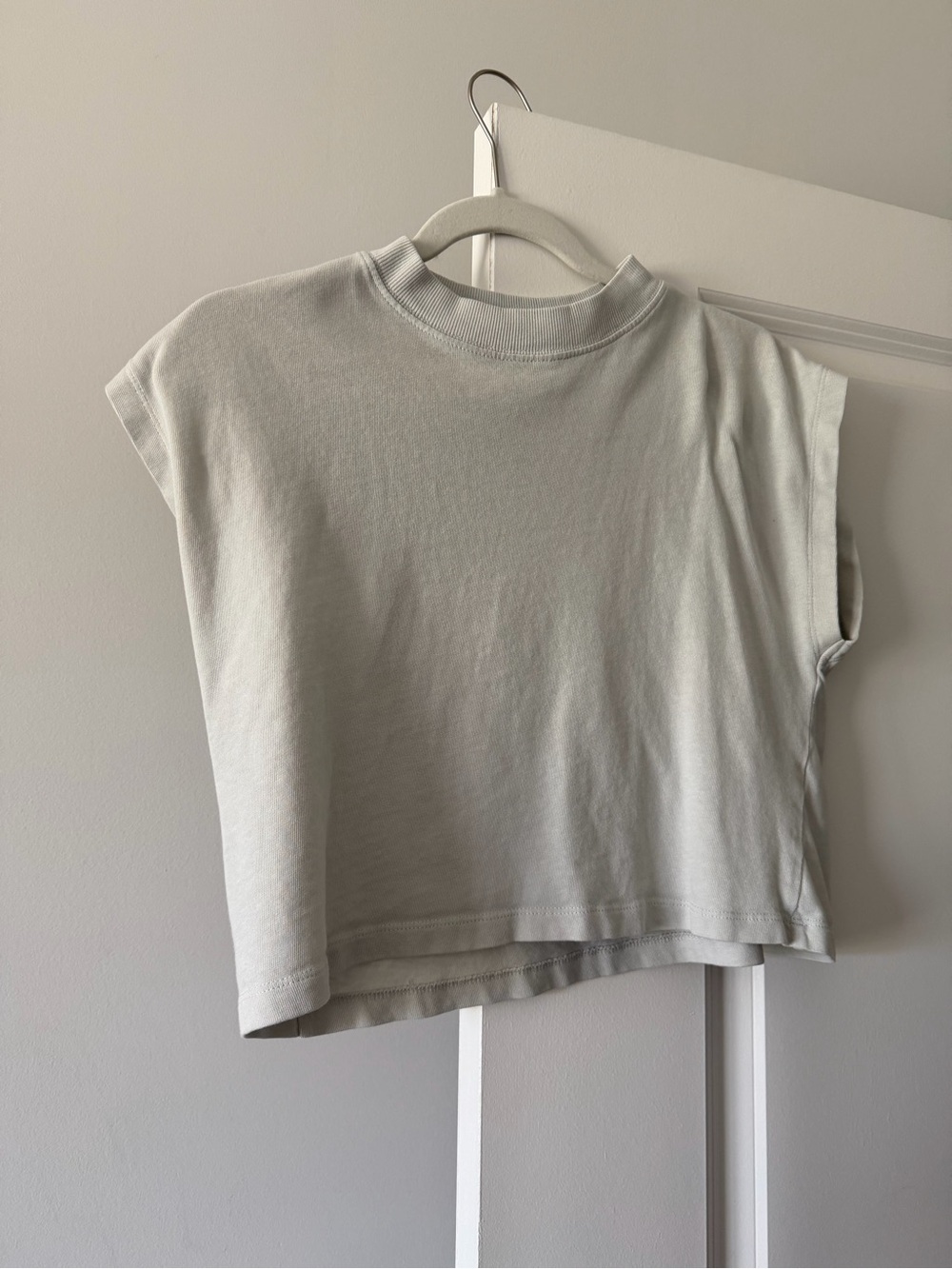 Zara Cropped Boxy Crewneck Top in Light Gray